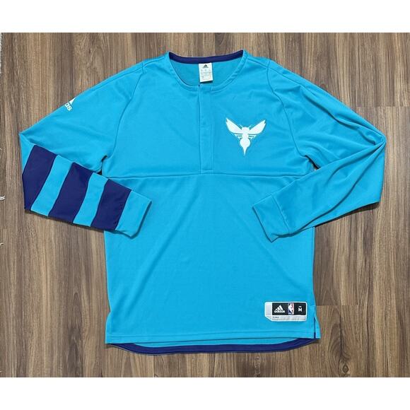 Adidas Player Issued NBA Charlotte Hornets Warm Up Pullover Jacket Blue Sz M